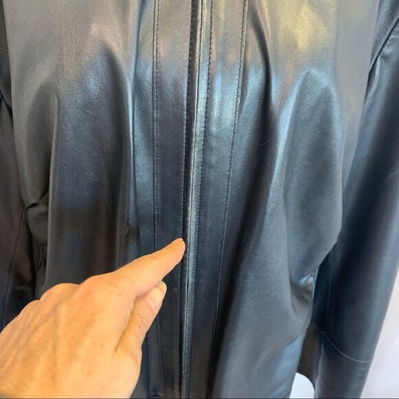 LAFAYETTE 148 Black ruched Front zipper soft lambskin leather jacket Sz 14 - Picture 7 of 12